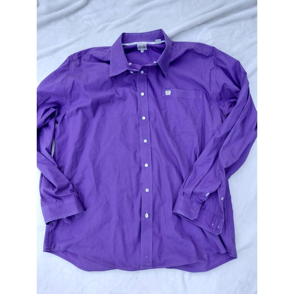 Cinch Mens Western Shirt XL Purple Long Sleeve Cotton Button Down Solid Cowboy